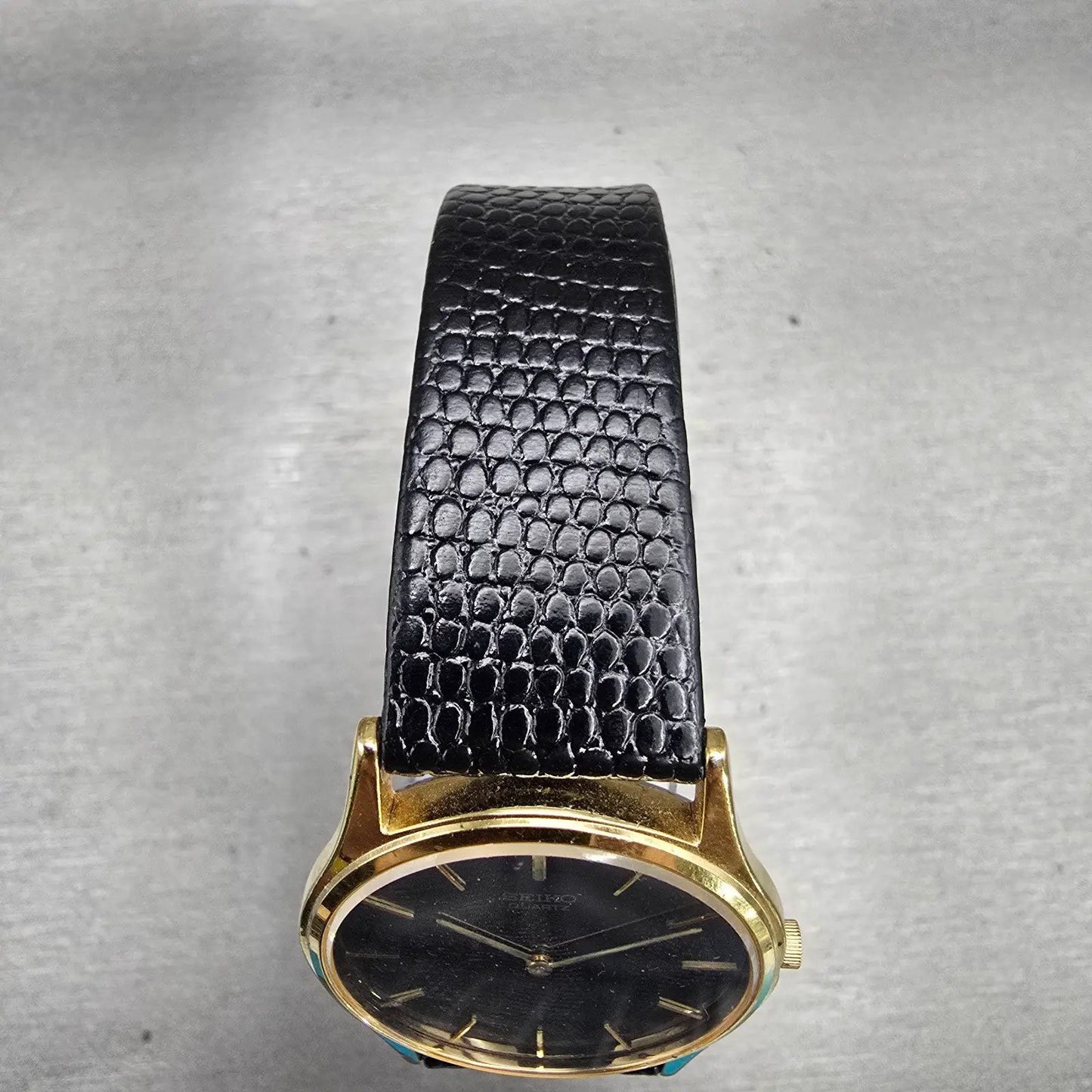 Seiko Watch Men 32mm Black Dial Gold Tone Round 5Y30-7A79 New Battery Vintage4
