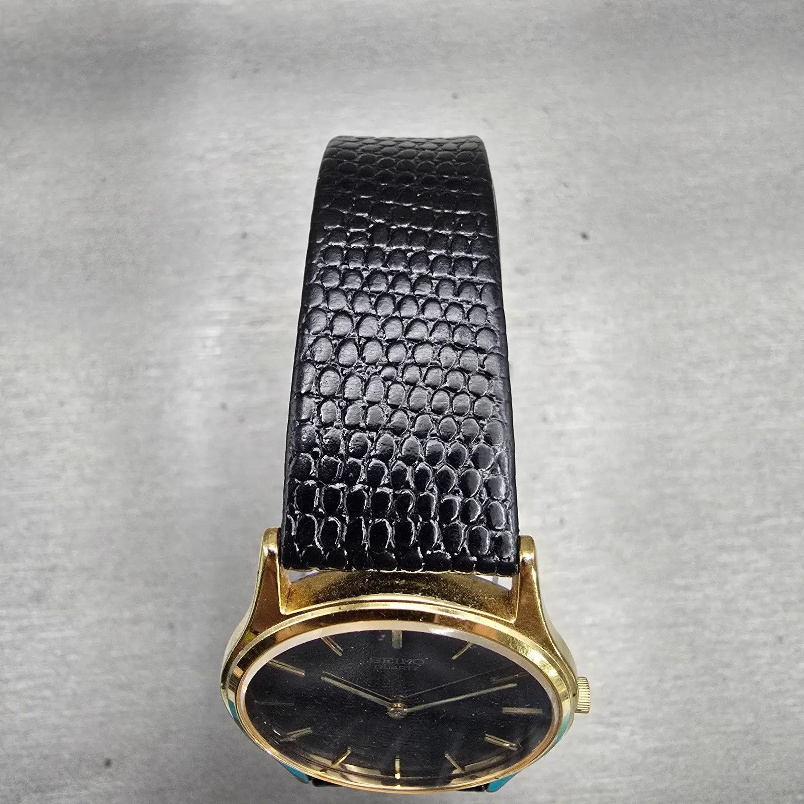 Seiko Watch Men 32mm Black Dial Gold Tone Round 5Y30-7A79 New Battery Vintage4