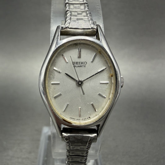 Seiko Watch Women 20mm Silver Dial Silver Tone Oval 34215010 New Battery0