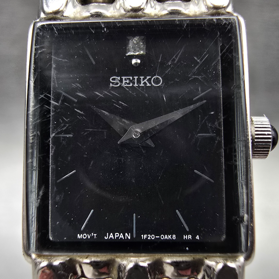 Seiko Tank Watch Women 16mm Black Dial Silver Rectangle 1F20-0AH0 New Battery1