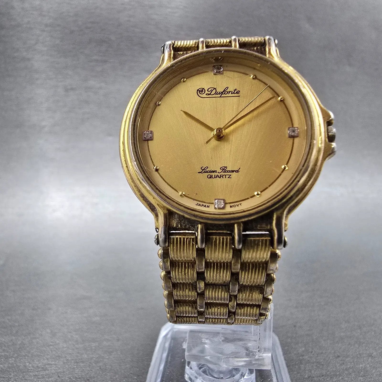 Lucien Piccard Dufonte Watch Men 32mm Gold Dial Gold Tone Round New Battery VTG5