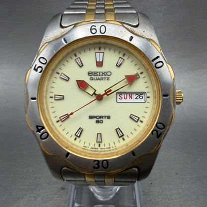 Seiko Sports 50 Watch Men 39mm Luminous Dial Two Tone Daydate Round New Battery1