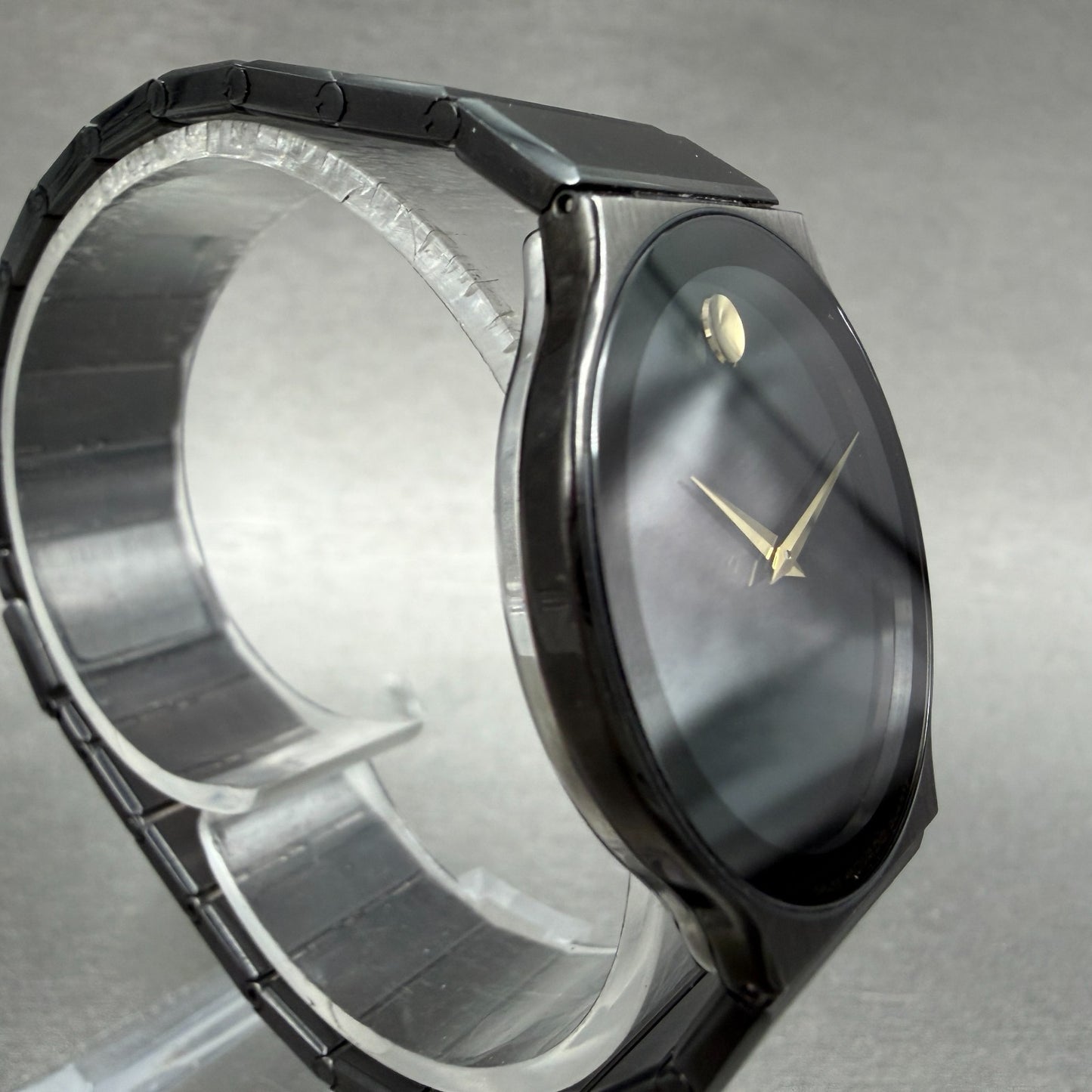 Movado Museum Watch Men 32mm Black Dial Black Tone Round 84.C6.880 New Battery4