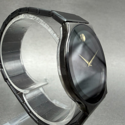 Movado Museum Watch Men 32mm Black Dial Black Tone Round 84.C6.880 New Battery4