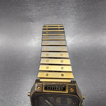 Citizen Robot Space Watch Men 33mm Analog Digital Gold Tone Rectangle READ!!! B15