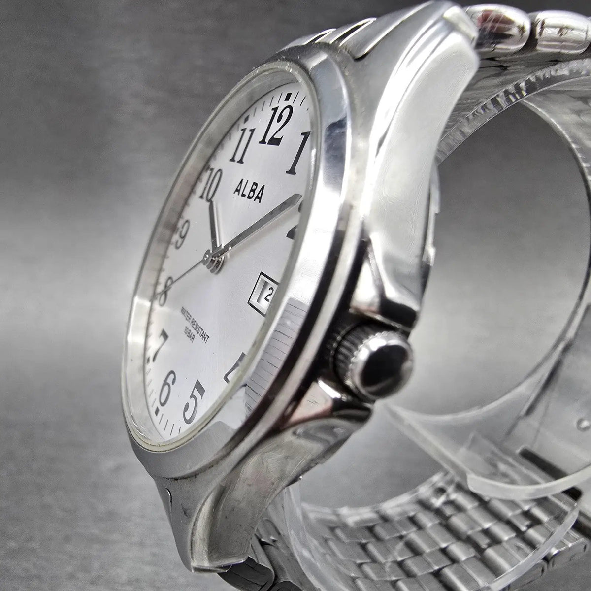 Alba Watch Men 36mm Silver Dial Steel Date Round VX32-K007 JDM PARTS Seiko3