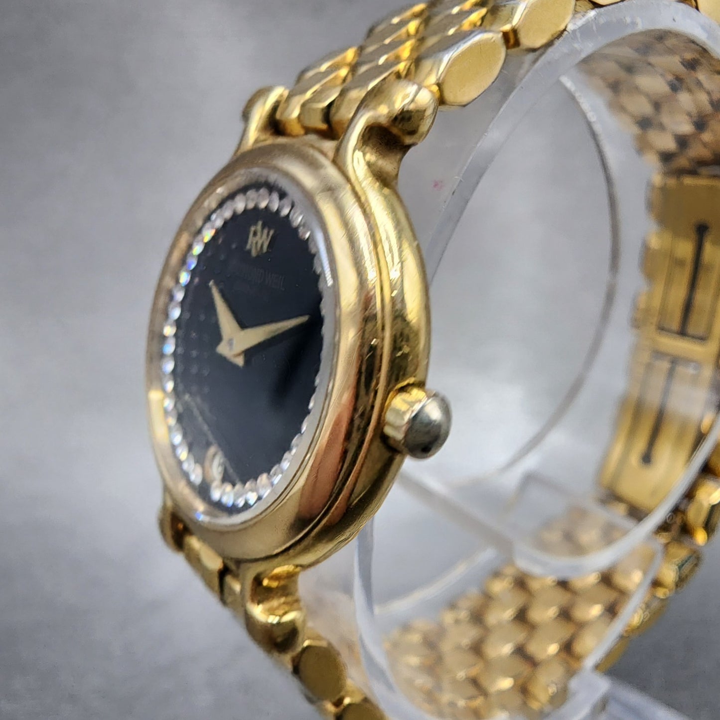 Raymond Weil Watch Women 24mm Black Dial Gold Plated Diamonds 9937 New Battery2