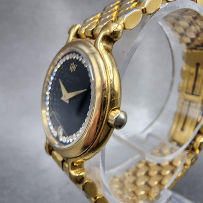 Raymond Weil Watch Women 24mm Black Dial Gold Plated Diamonds 9937 New Battery2