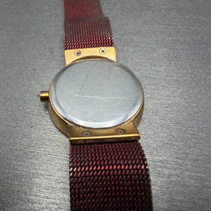 Bering Watch Women 25mm Red Dial Rose Gold Tone Round READ!!! New Batt 10126-36311