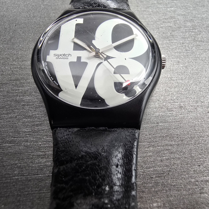 Swatch Enigmatic Love Watch Men 34mm White Dial Black Tone GB218 New Battery 236