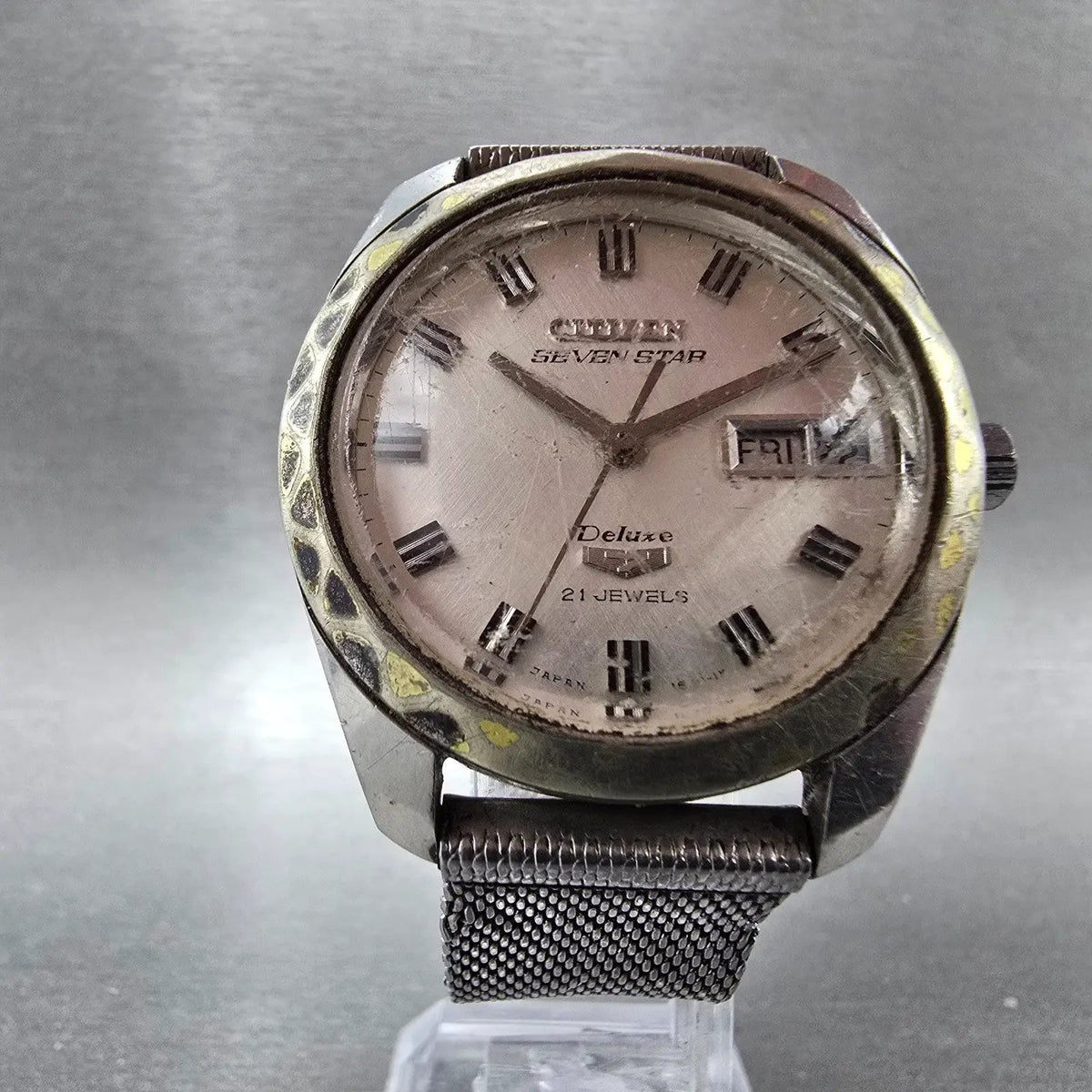 Citizen Seven Star Deluxe Watch Men 36mm Silver Dial Silver Daydate Round Runs6