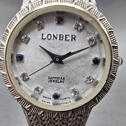 Lonber Sapphire Watch Women 23mm Silver Dial Silver Tone Round New Battery Mesh1