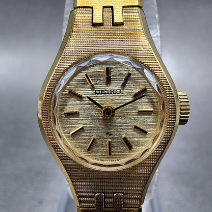 Seiko Watch Women 17mm Gold Dial Gold Tone Manual Round Runs 1106391