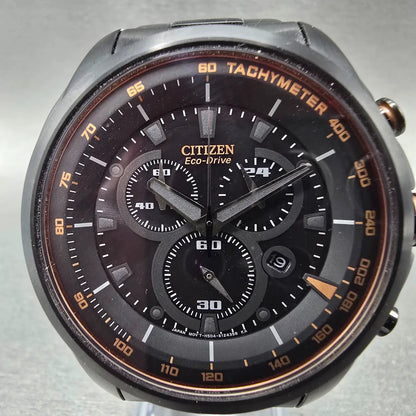 Citizen Eco-Drive Chronograph Watch Men 46mm Black Dial Black Date AT2187-51E1