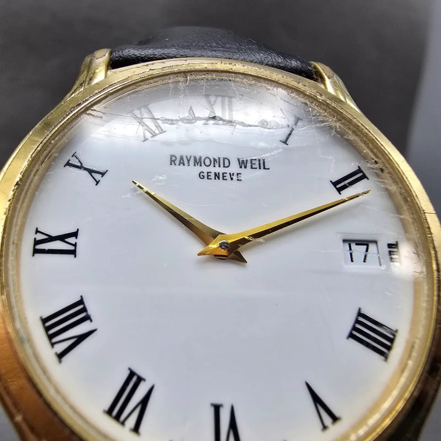Raymond Weil Watch Men 34mm White Dial Gold Tone Date Round 5569 New Battery7