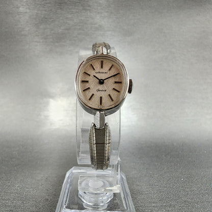 Wittnauer Geneve Watch Women 17mm Silver Dial Silver Tone NOS Oval Manual Wind6