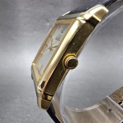 Citizen Eco-Drive Tank Watch Men 25mm Silver Dial Gold Tone Rectangle Date RunsK2