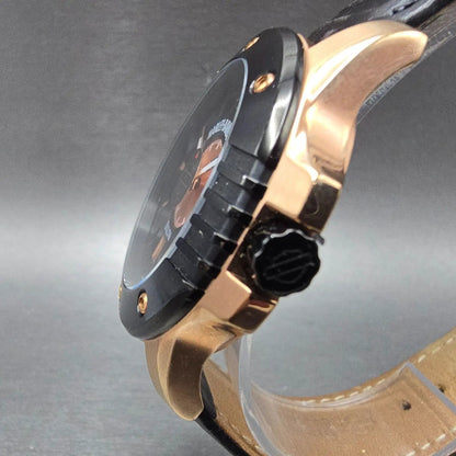 Bulova Harley Davidson Watch Men 43mm Black Dial Rose Gold Tone Date 78B115 Runs2