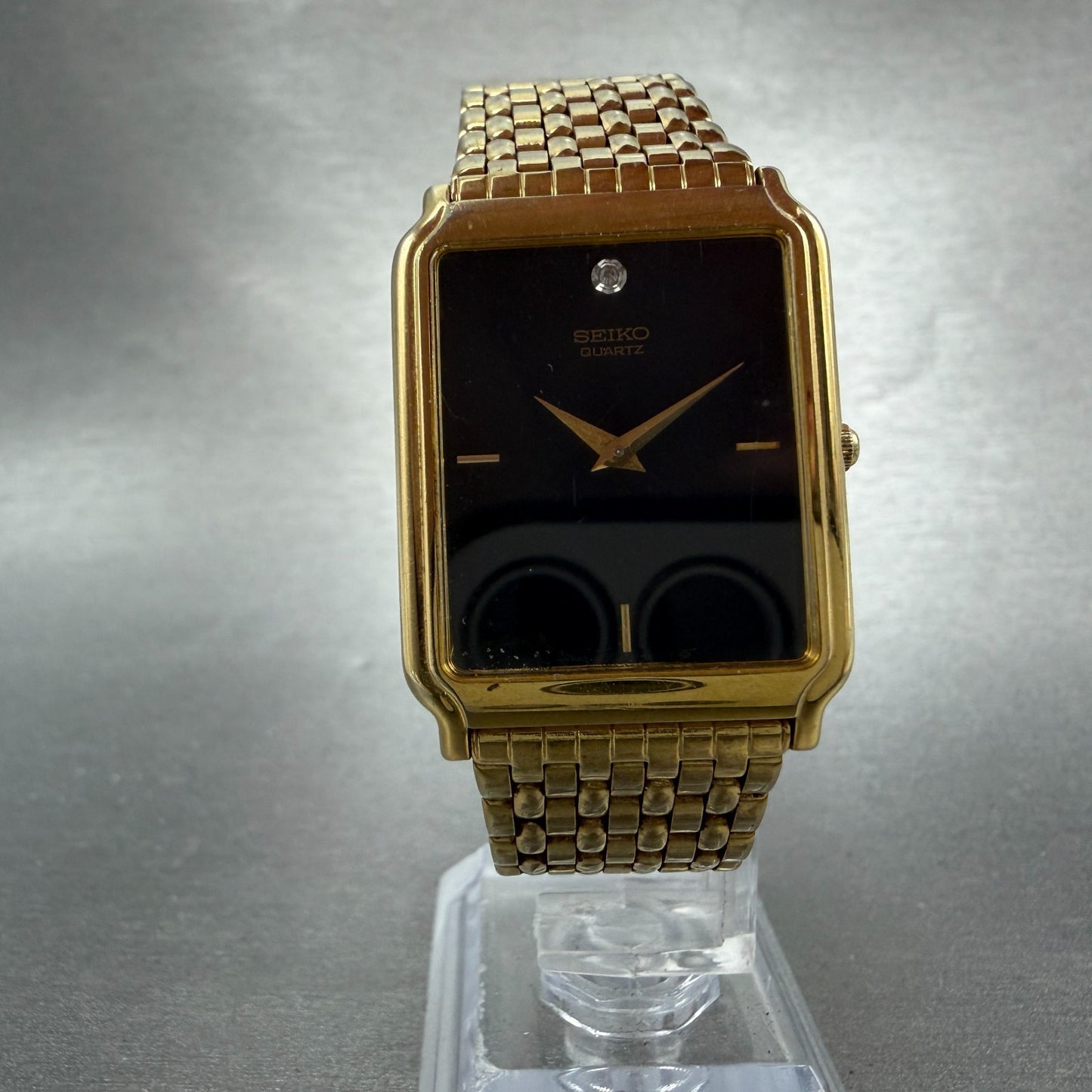 Seiko Tank Watch Men 27mm Black Dial Gold Tone Rectangle 5Y30-5189 PARTS Vintage6
