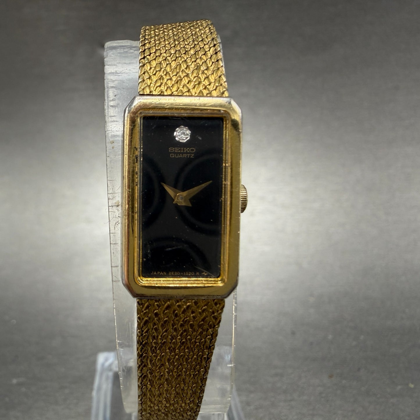 Seiko Tank Watch Women 13mm Black Dial Gold Tone Rectangle 2e20-6239 New Batt AB0