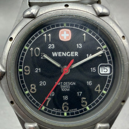 Wenger SMT Watch Men 35mm Black Dial Steel Date Round 095.0695 New Battery1