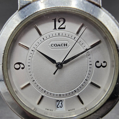 Coach Watch Men 34mm White Dial Silver Tone Date Round W516 New Battery1