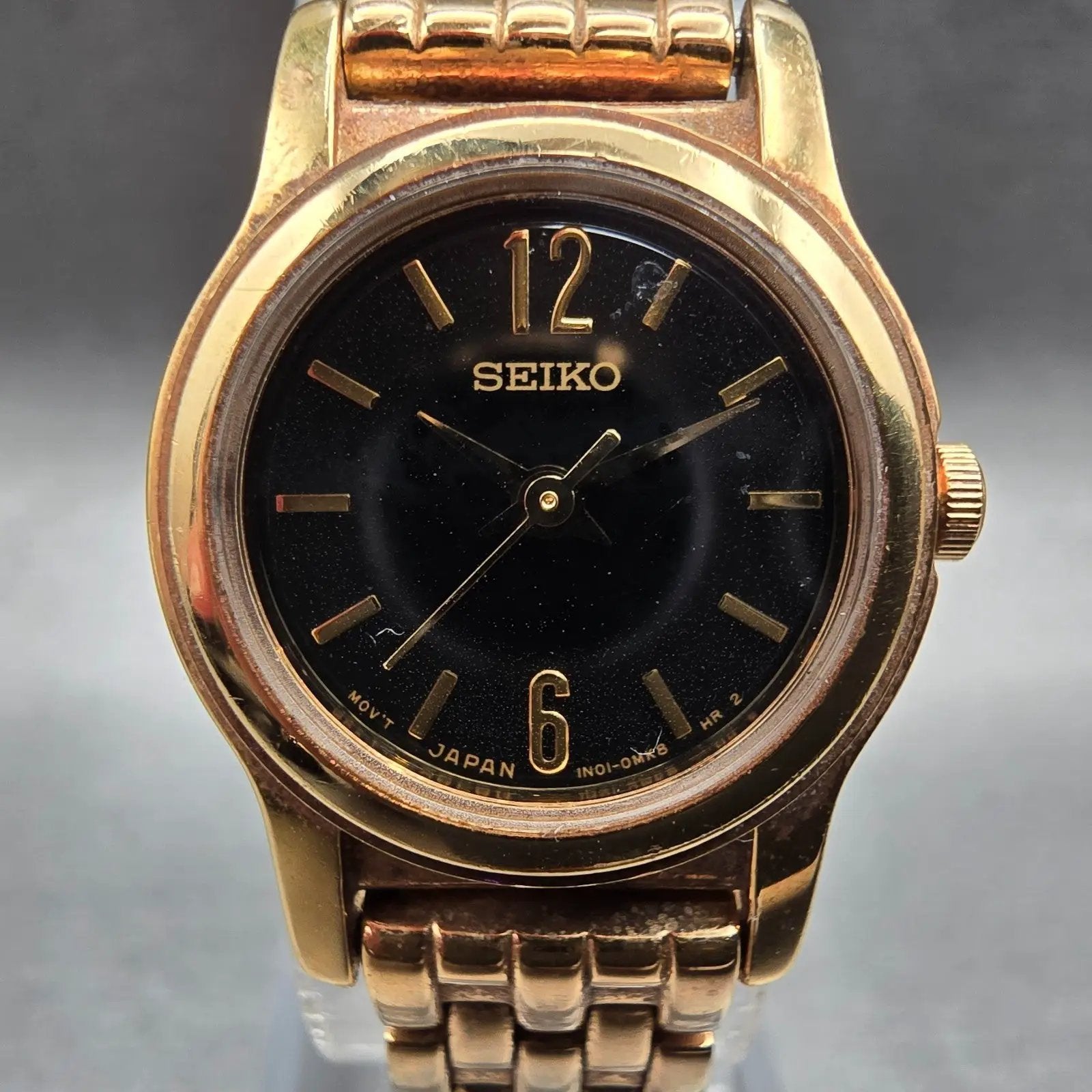 Seiko Watch Women 19mm Black Dial Gold Tone Round 1N01-0GD0 New Battery Vintaget1