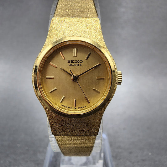Seiko Watch Women 20mm Champagne Dial Gold Tone Round 8Y210020 New Battery0