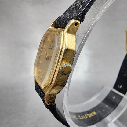 Seiko Watch Women 16mm Gold Dial Gold Tone Octagon 2C20-5769 New Battery