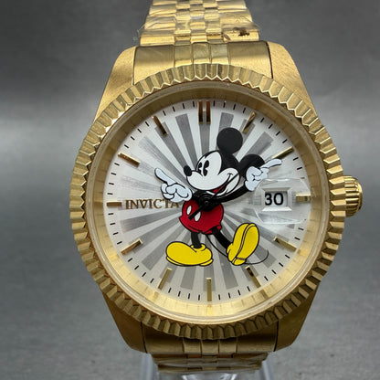 Invicta Mickey Mouse Watch Men 36mm Silver Dial Gold Tone Date 22775 New Battery0