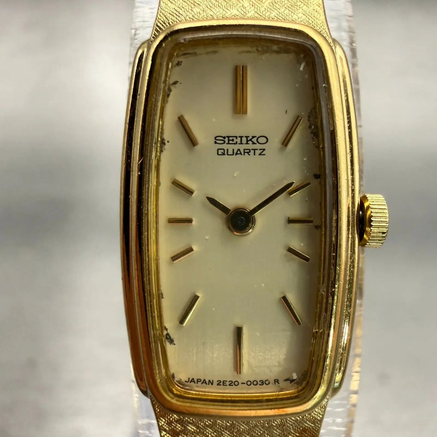 Seiko Watch Women 13mm Champagne Dial Gold Tone Rectangle 2E20-5019 New Battery1