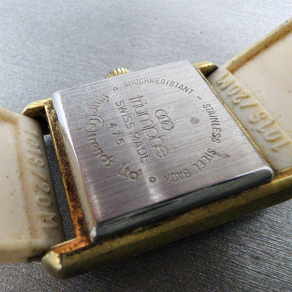 Parker Tank Watch Women 25mm White Dial Gold Tone Rectangle Manual Wind PARTS10