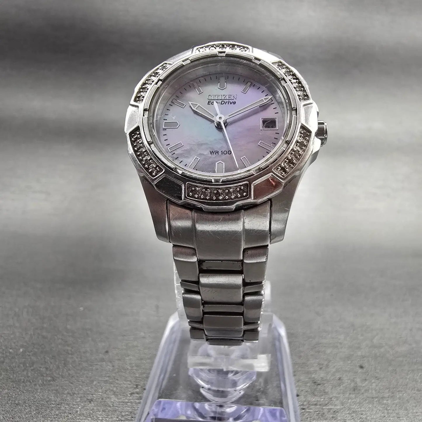 Citizen Eco-Drive Watch Women 28mm MOP Dial Date Gemmed E011-S055237 Works5