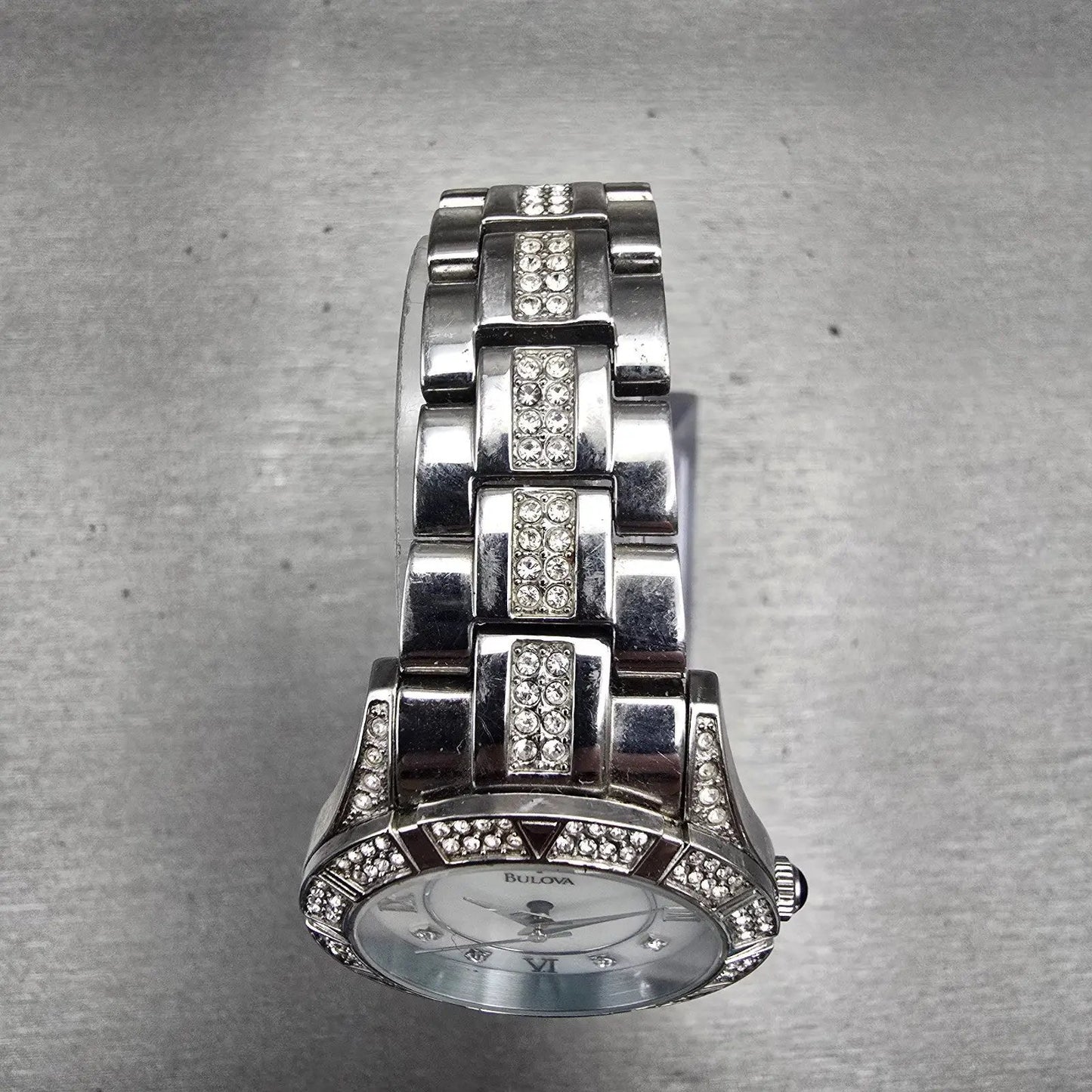 Bulova Watch Women 30mm MOP Dial Silver Tone Gemmed Round 96L116 New Battery F4