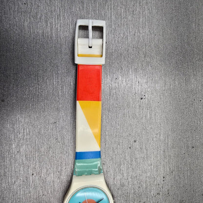 Swatch NAB LIGHT Watch Women Blue Dial White Case Round LW118 New Battery VTG10