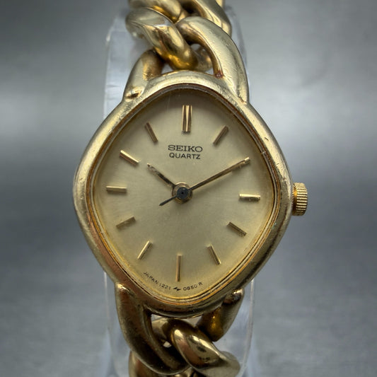 Seiko Watch Women 19mm Champagne Dial Gold Tone 1221-5600 New Battery Vintage0