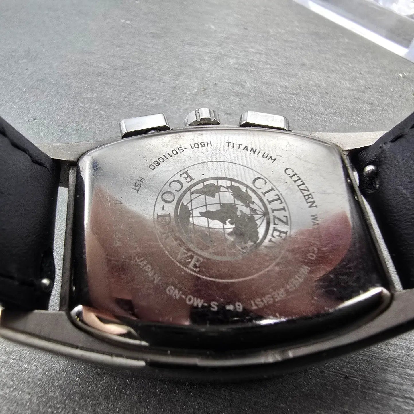 Citizen Eco-Drive Chronograph Watch Men 32mm Black Dial Titanium Date Runs KJKR9