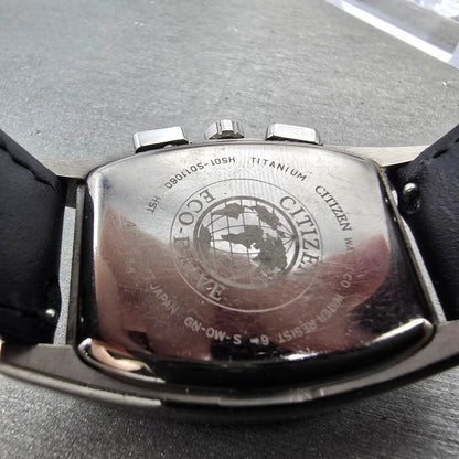 Citizen Eco-Drive Chronograph Watch Men 32mm Black Dial Titanium Date Runs KJKR9