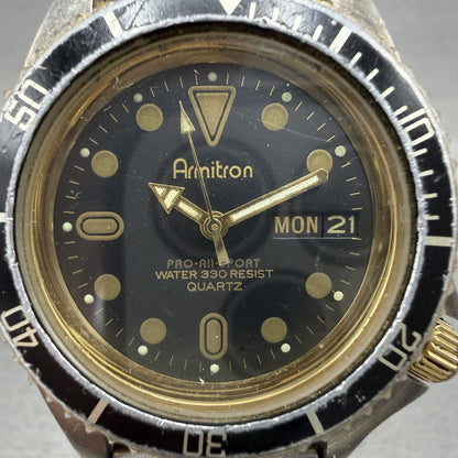 Armitron Pro All Sport Dive Watch Men 37mm Black Dial Two Tone Daydate New Batt1