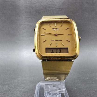 Seiko Analog Digital Watch Men 30mm Champagne Dial Gold Tone H448-5080 PARTS6