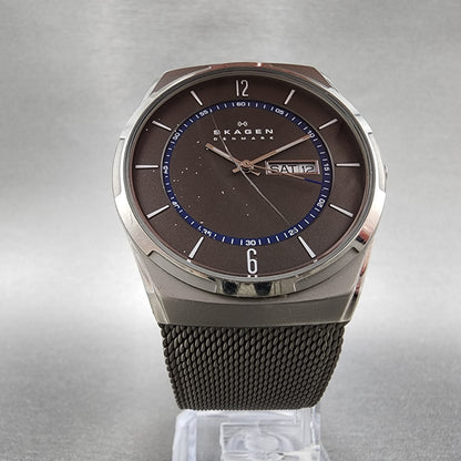 Skagen Melbye Watch Men 40mm Gray Dial Titanium Daydate Round New Batt READ!!!!5