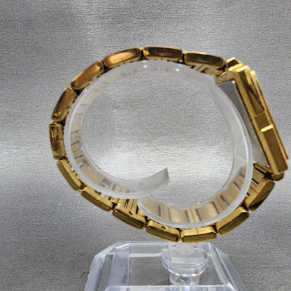Seiko Tank Watch Men 26mm Champagne Dial Gold Tone Rectangle 7N015C90 New Batt8