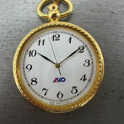 Seiko Alba Pocket Watch Men 36mm White Dial Gold Tone Round V701-0B00 New Batt1