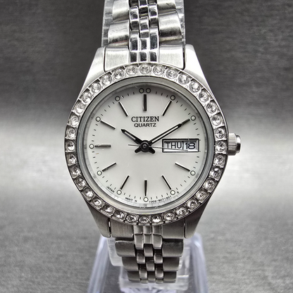 Citizen Watch Women 26mm MOP Dial Silver Daydate Crystal 1002-S044448 New Batt0