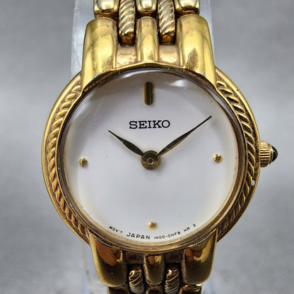 Seiko Watch Women 20mm White Dial Gold Tone Round 1N000JJ0 New Battery1