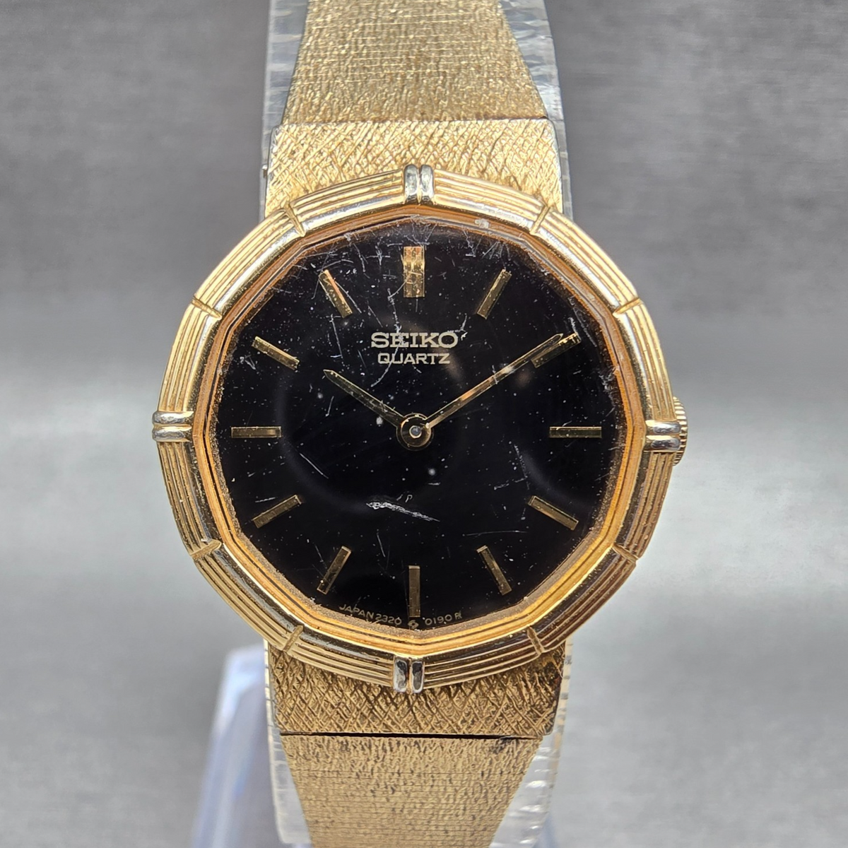 Seiko Watch Women 21mm Black Dial Gold Round 2320-5128 New Battery Vintage0