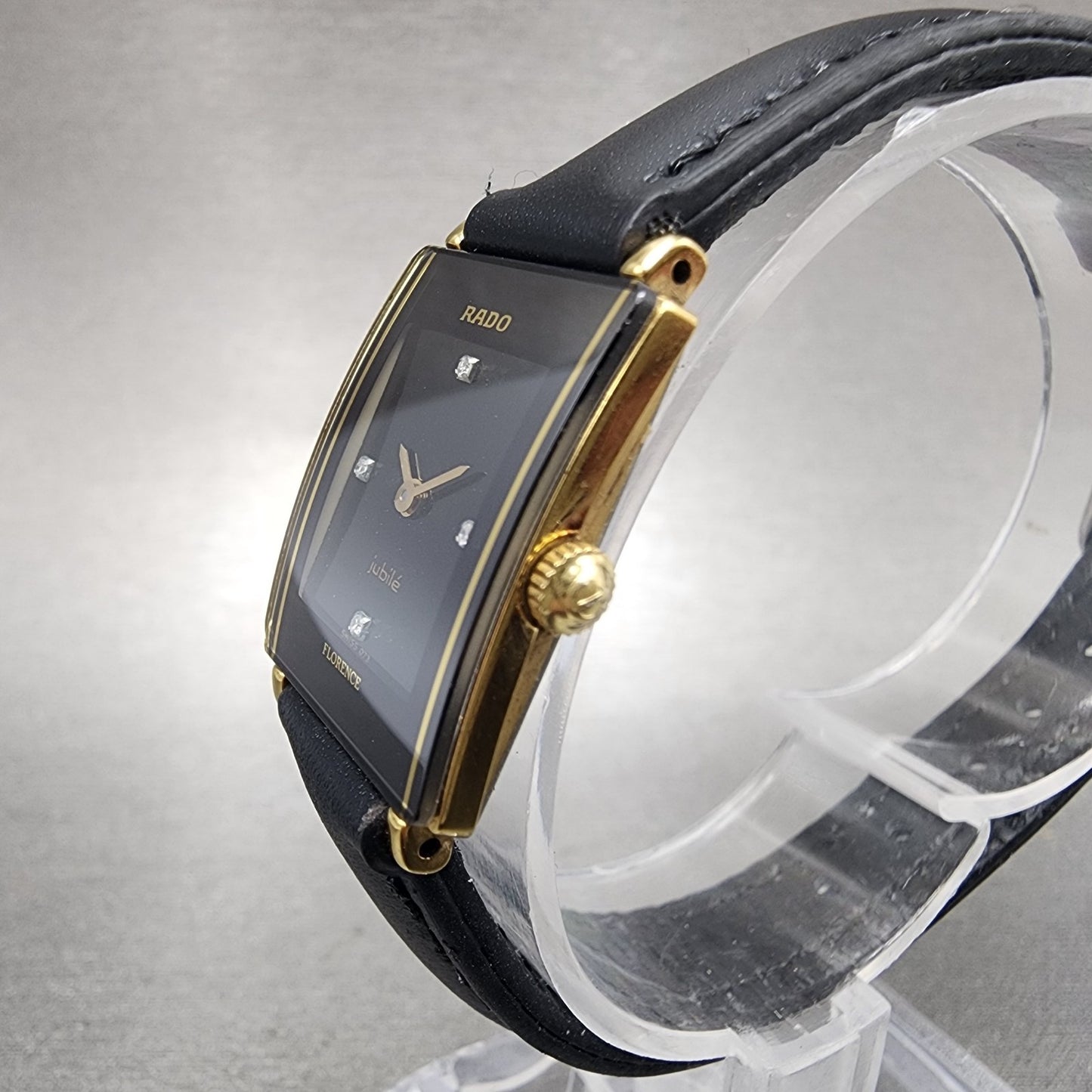 Rado Jubile Tank Watch Women 18mm Black Dial Gold Tone 153.3602.2 New Battery2