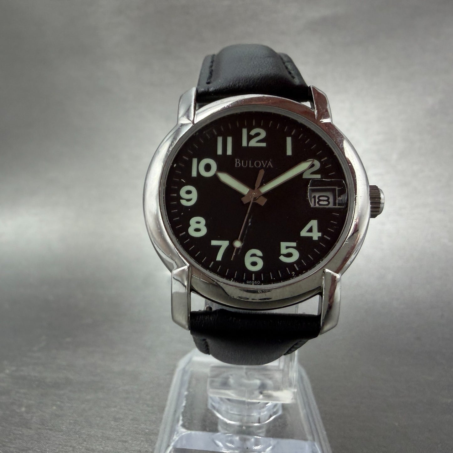 Bulova Watch Unisex 34mm Black Dial Silver Tone Date Round 96B60 New Battery5