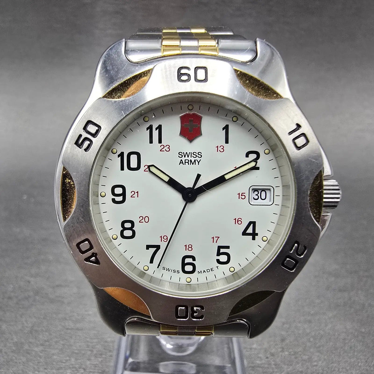 Victorinox Swiss Army Officer LS Watch Men 40mm White Dial Two Tone Date PARTS0