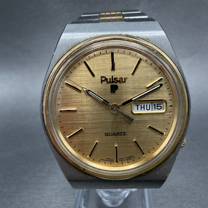 Seiko Pulsar Watch Men 36mm Champagne Dial Two Tone Daydate Y513-8259 NewBattery0